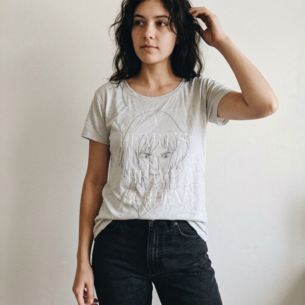 Studio Ghibli Howl's Moving Castle Top Medium Gray Graphic Heavy Heart Tee